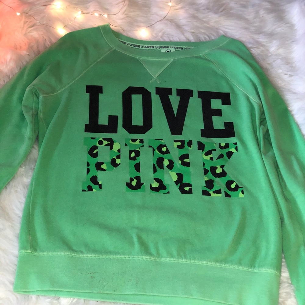 💚🖤LOVE PINK neon crew neck sweatshirt (M) 💚🖤